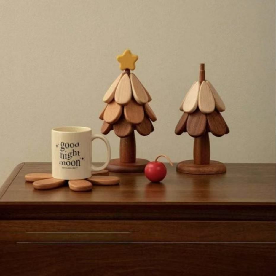 ツリー 鍋 受け クリスマス ウッド 折りたたみ式 コースター