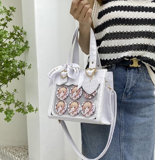 痛バッグ 痛バ 痛バック 小さめ 可愛い ミニ 2WAY トート トートバッグ ハンドバッグ ハート ロリータ ショルダー ショルダーバッグ クロコ クロコ柄  ホワイト いたばっぐ いたばっく いたば 推し活バッグ