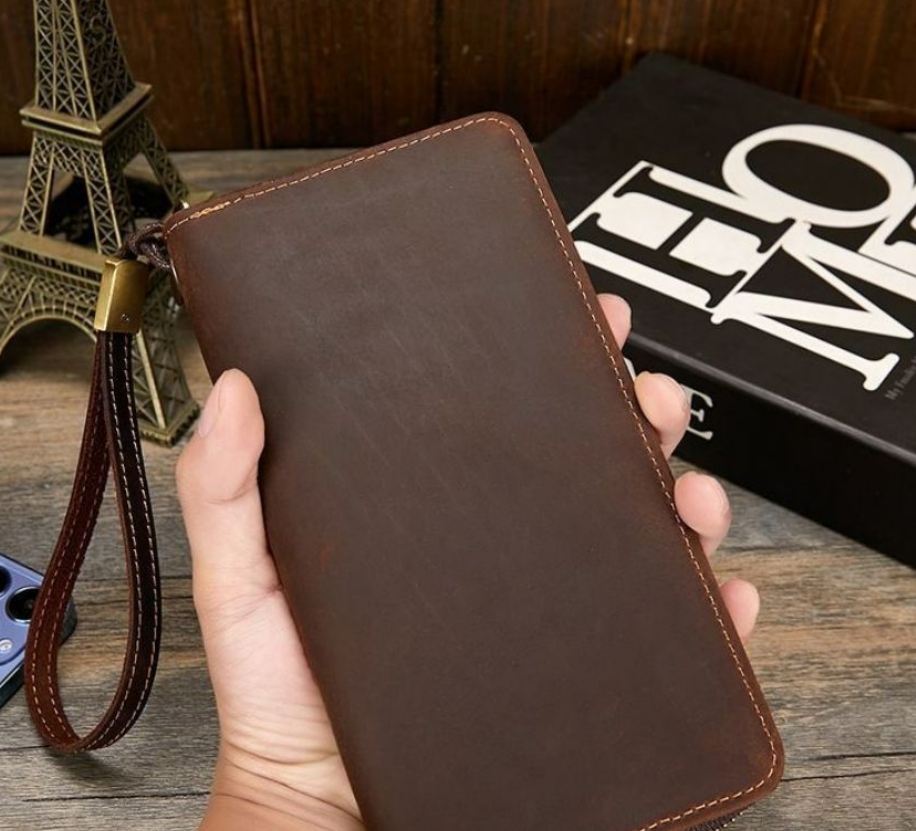 【新品未使用】ホースハイドメンズ財布本革トレンドレトロ長財布RFID耐磁メンズクラッチバッグ本革財布