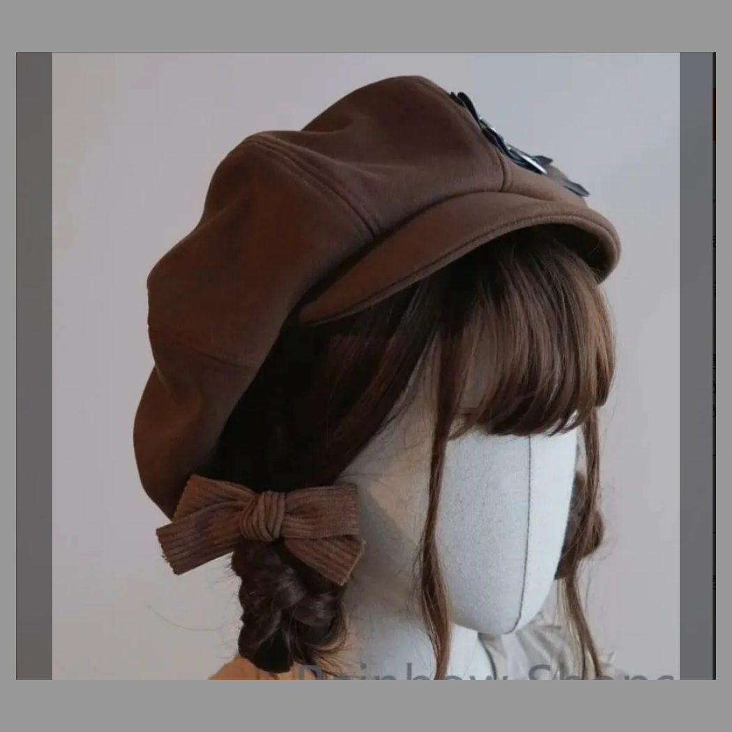 【新品】ガーリー レザーバックルキャスケット レディース★帽子★ブラウン ベレー帽 秋 冬 ロリータ キュート レザー