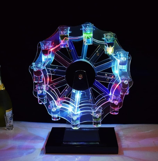 テキーラ観覧車 12穴 24×カップ 26点セット　LED酒ボトルの表示棚 ワインラック 回転アイスワインラック輝く カラフルな観覧車カップホルダー ワインラックバー ホテル