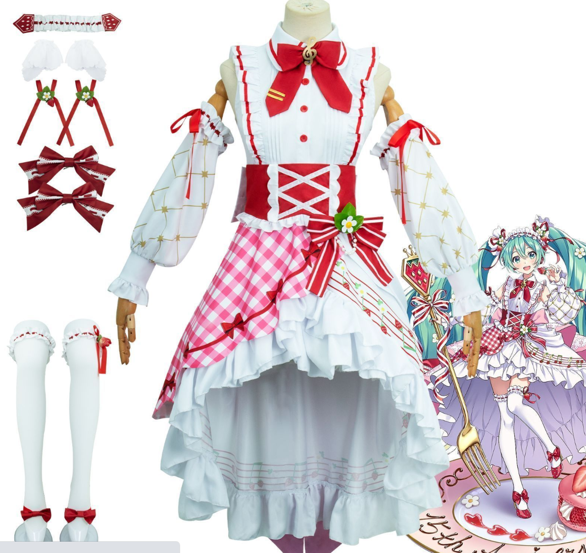 初音ミク コスプレ レディース ワンピース ハロウィン いちご 15周年 イベント ハロウィン 文化祭学園祭 変装
