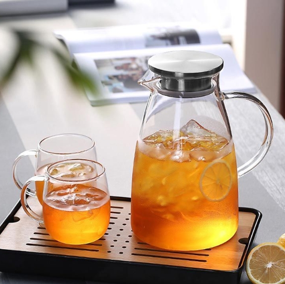 ガラスピッチャー ティーポット 耐熱ガラス 麦茶ポット ガラスケトル 直火 耐熱ガラスポット 1.5リットル 2リットル 直火電気ケトル対応 ホウケイ酸ガラスピッチャー